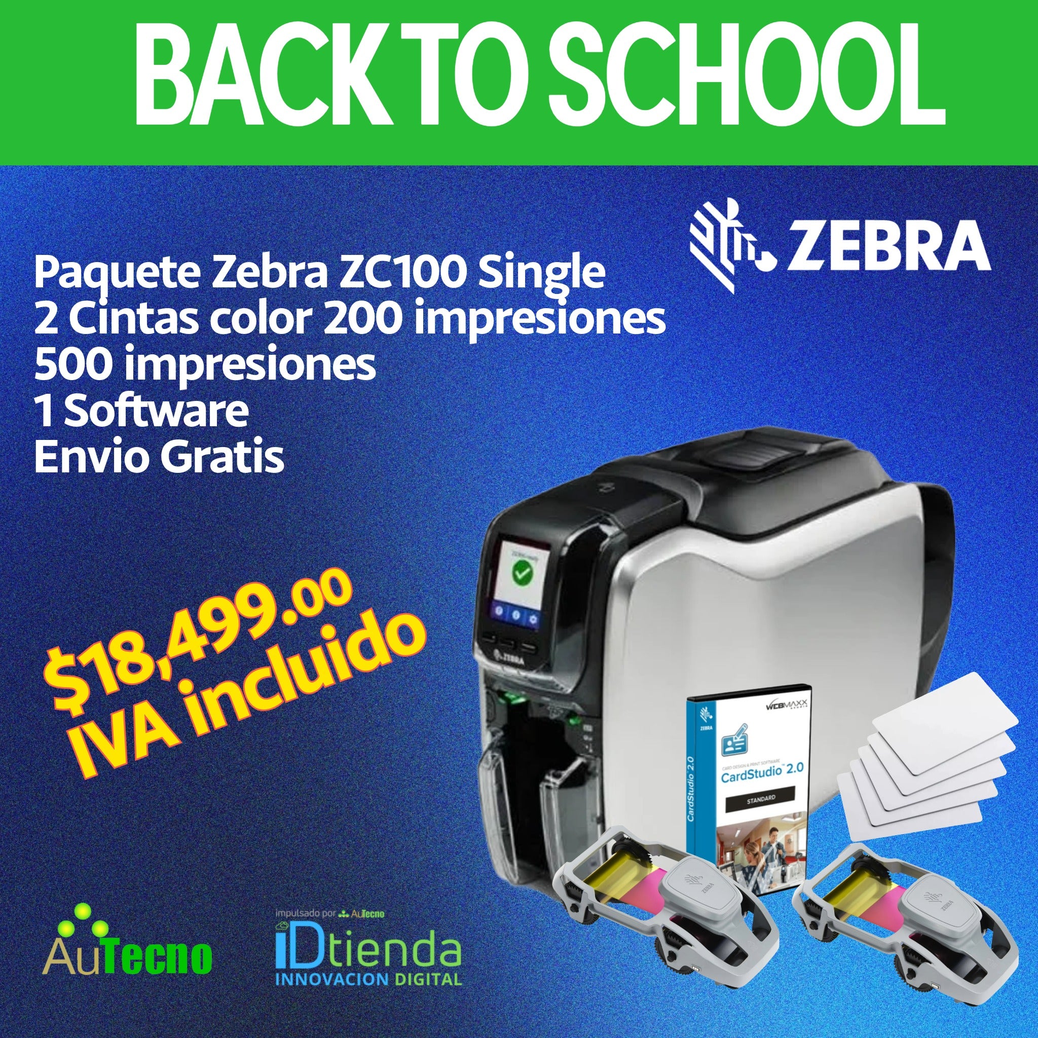 🎓Paquete listo para imprimir: Zebra ZC100, una cara a la vez, paquete completo