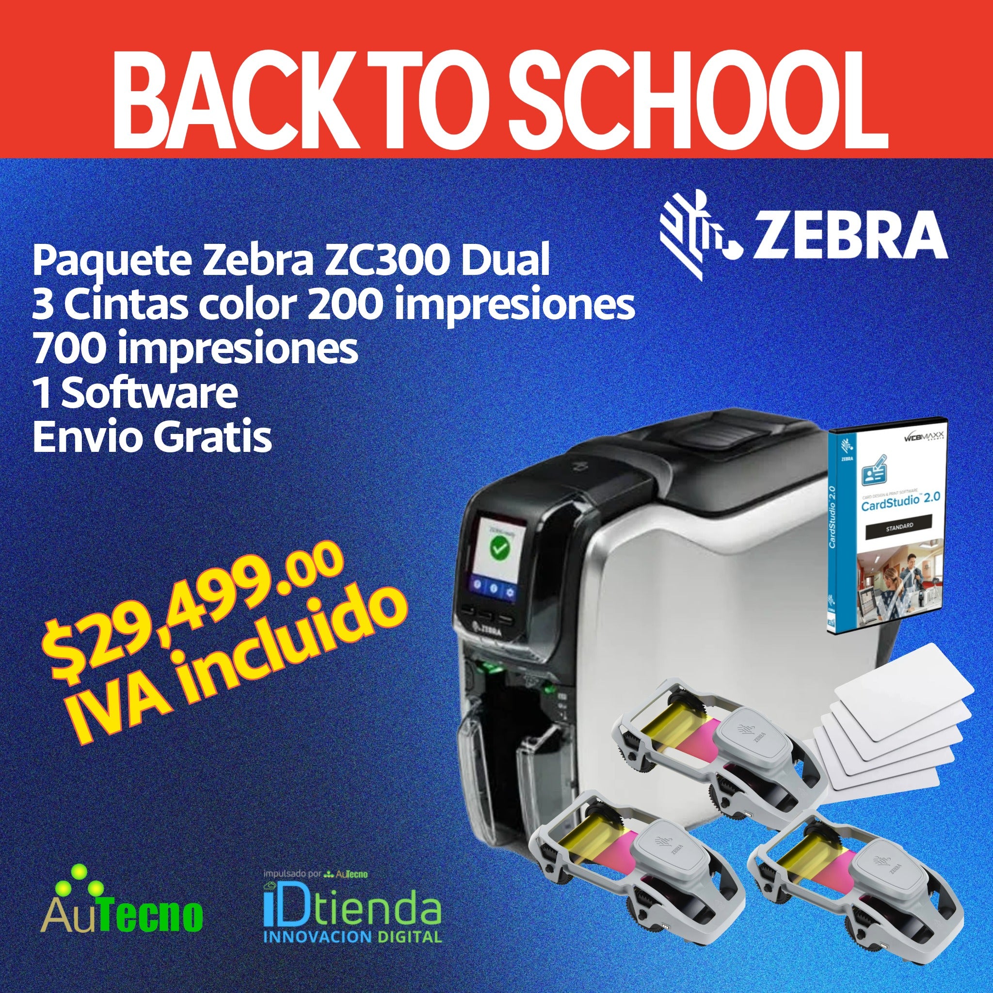 🎓Paquete listo para imprimir: Zebra ZC300, ambas caras, paquete completo